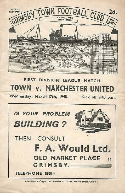Grimsby Town versus Manchester United football programme from 1948